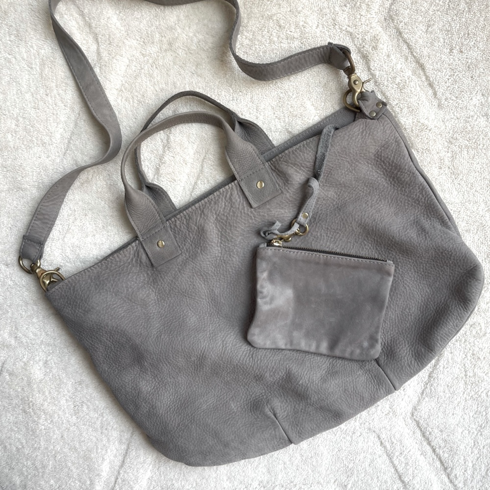 Clare Vivier Leather Messenger Bag in Blue/Grey with Wallet